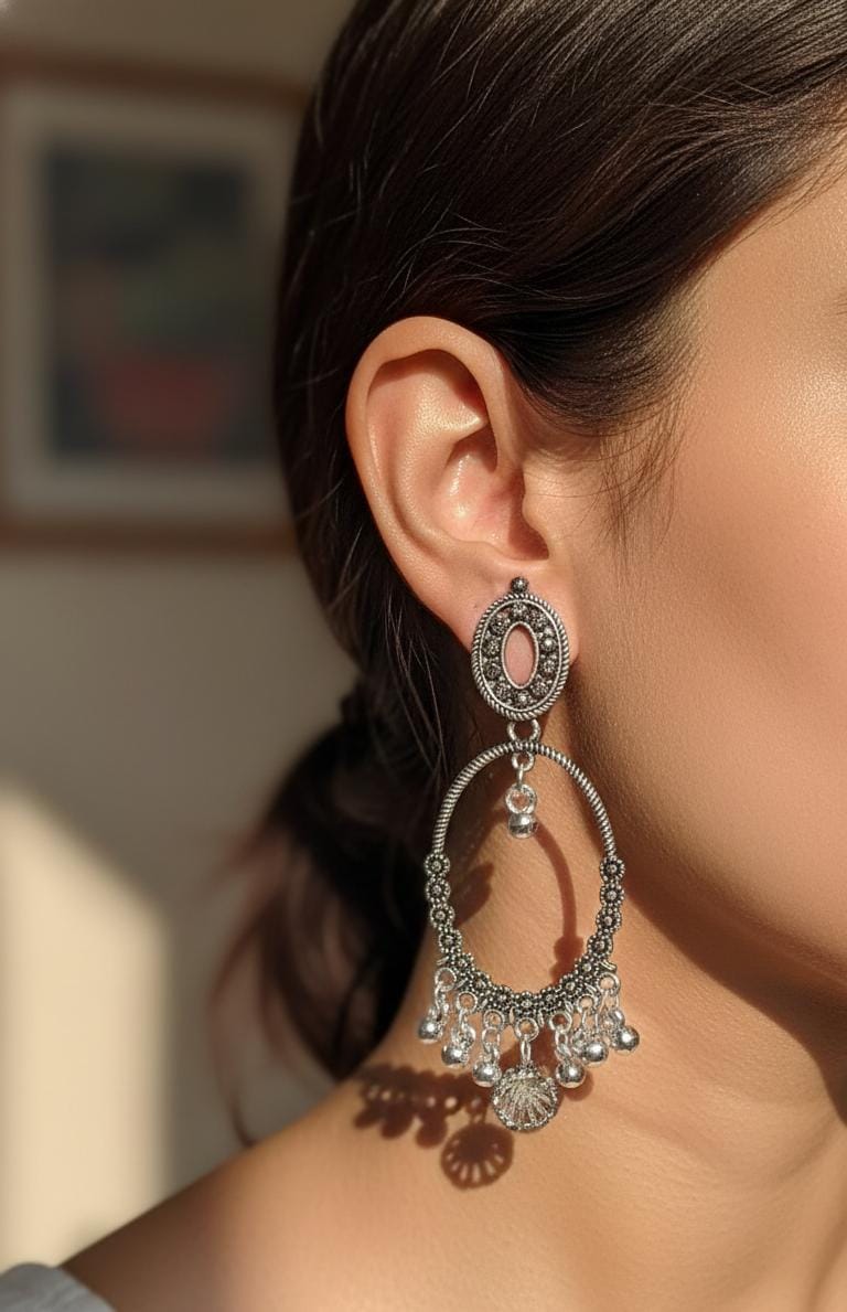 oxydised oval jhumka